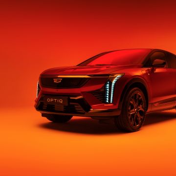 Cadillac Optiq, 8K, 2025, Electric SUV, Orange background, 5K