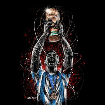 Lionel Messi, World Cup 2022, Black background, Artwork, AMOLED, 5K