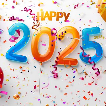 Happy 2025, Festive season, 5K, Balloons, Confetti, Happy New Year 2025