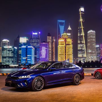 Kia K5 GT-Line, Shanghai, Cityscape, Night, City lights, 2020, 5K