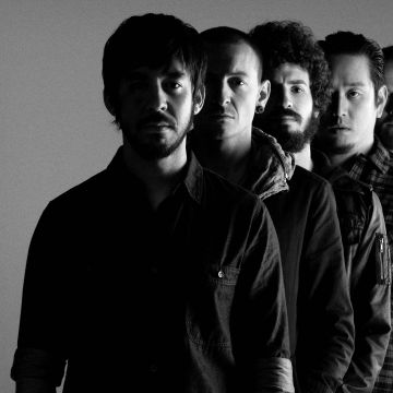 Linkin Park, American rock band, Joe Hahn, Dave Farrell, Brad Delson, Mike Shinoda, Rob Bourdon, Chester Bennington, Monochrome, 5K, Black and White