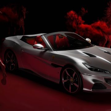 Ferrari Portofino, Red aesthetic, 5K, 8K, Supercars, Red background