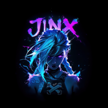 Arcane Jinx, Neon art, League of Legends, Dark background, Dark aesthetic, 5K