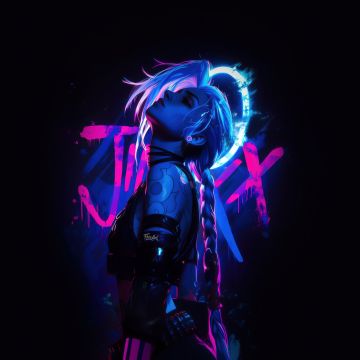 Jinx, Neon art, 5K, Dark background, League of Legends