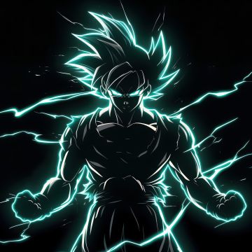 Ultra Instinct Goku, Neon art, AMOLED, 5K, Dragon Ball, Black background