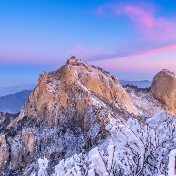 Bukhansan National Park, Mountain Peak, Seoul, South Korea, Winter, Frozen trees, Snow covered, Early Morning, Aesthetic