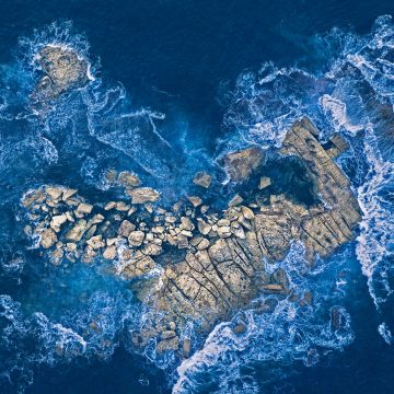 Heart shape, Rock island, Ocean Waves, Aerial Photography, Love heart, Blue aesthetic, Ocean blue, 5K