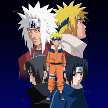 Jiraiya, Minato Namikaze, Sasuke Uchiha, Naruto Uzumaki, 5K, Dark blue