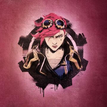 Vi (LoL), Graffiti, Red background, 5K, Arcane: League of Legends