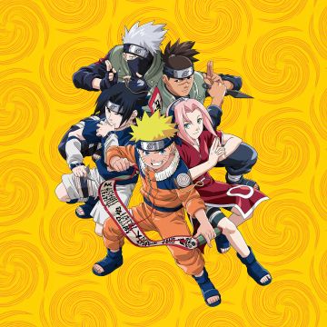 Naruto Team 7, Yellow background, Kakashi Hatake, Sasuke Uchiha, Sakura Haruno, Naruto Uzumaki