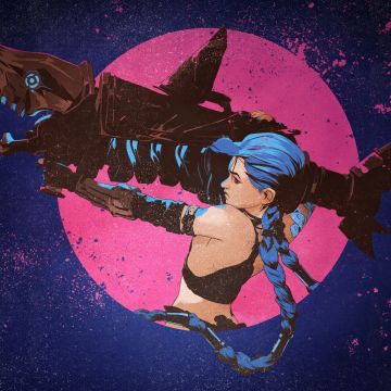 Jinx, Poster, Arcane: League of Legends, 5K, Dark blue