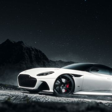 Aston Martin DBS Superleggera, Dark aesthetic, Night, Dark background, White cars, 5K