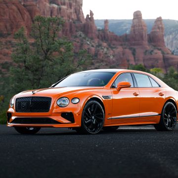 Bentley Flying Spur Speed, Orange cars, Luxury Sedan, 2025, 5K, 8K