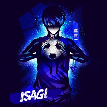 Yoichi Isagi, Blue aesthetic, Team Z, Anime series, Blue Lock, 5K, Dark blue