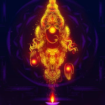 Goddess Lakshmi, Digital Art, Glowing, Hindu goddess, 5K