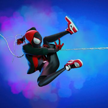 Miles Morales, Spider-Man, Fan Art, Blue background, Spiderman