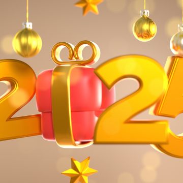 2025 New Year, Typography, 5K, New Year celebrations, Yellow aesthetic