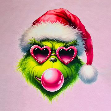 Preppy Grinch, 5K, Pink background, Pastel pink