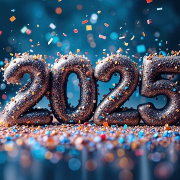 2025 New Year, Confetti, 5K, New Year celebrations, Glitter background, Sparkles