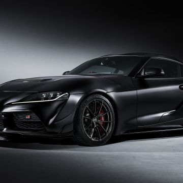 Toyota GR Supra A90, 2025, Black cars, Dark background, 5K, Toyota GR Supra