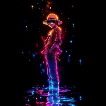 Neon, Monkey D. Luffy, 5K, 8K, Black background, One Piece