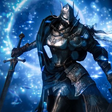 Rellana Twin Moon Knight, Elden Ring, 5K, 8K, Blue aesthetic, Blue background