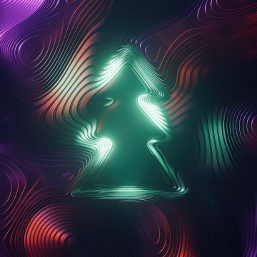 Christmas tree, Abstract art, Neon glow, Futuristic, Gradient Abstract, Layers, Digital Art, Symmetry, 3D Art, 5K