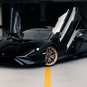 Black Lamborghini Sián Roadster, 8K, 5K, Hybrid sports car, Lamborghini Sián Roadster