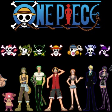 One Piece, Character poster, Franky, Tony Tony Chopper, Usopp, Roronoa Zoro, Monkey D. Luffy, Nami, Sanji, Nico Robin, Soul King Brook, Black background, AMOLED, 5K