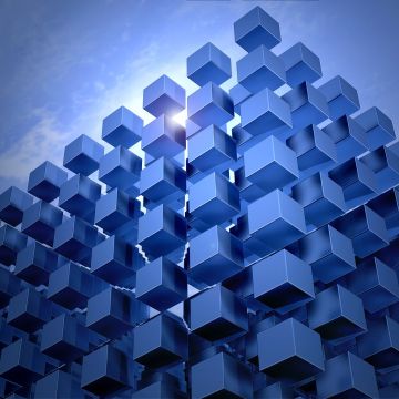 3D cubes, Modern architecture, CGI, Blue