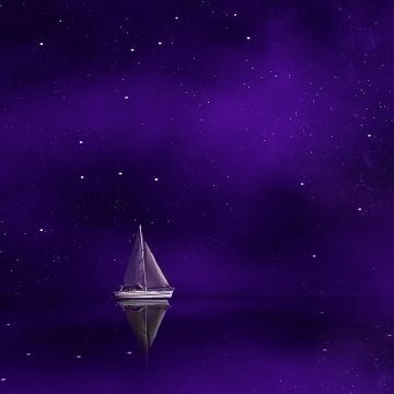 Sailing boat, Ship, Purple background, Stars