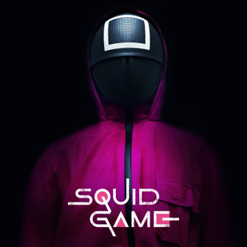 Squid Game, Square mask, 5K, Black background, Netflix series