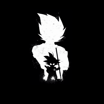 Goku, Black and White, Silhouette, AMOLED, Minimalist, 5K, Black background