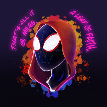 Miles Morales, Leap of Faith, Artwork, Neon art, Dark background, Marvel Comics
