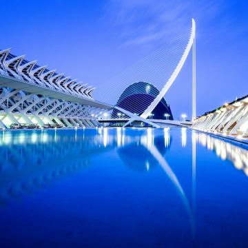 City of Arts and Sciences, 8K, Valencia, Spain, Blue hour, Water, Reflection, Lights, Dusk, 5K