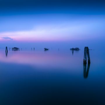 Fishing Huts, Venice, Italy, Water, Reflections, Calm, Sunset, Sea, Sky view