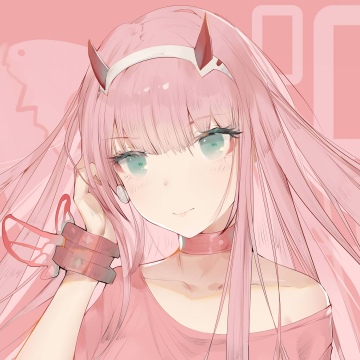 Zero Two, Pink aesthetic, DARLING in the FRANXX, Pink background, Baby pink, Anime girl