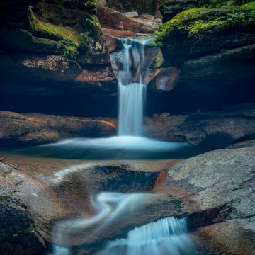 Sabbaday falls, New Hampshire, Waterfall, White Mountains, Evening, Water Stream, 5K