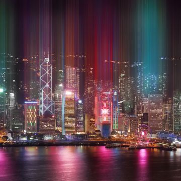 Hong Kong, 8K, Cityscape, Kowloon, Modern architecture, Nightlife, Ferris wheel, Lights, River, Reflection, 5K