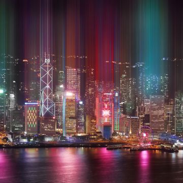 Hong Kong, 8K, Cityscape, Kowloon, Modern architecture, Night life, Ferris wheel, Lights, River, Reflection, 5K