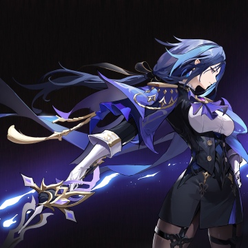 Clorinde, Genshin Impact, Dark background, Blue aesthetic, Dark blue, 5K