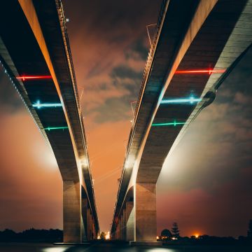 Two Bridges, Low Angle Photography, Structure, Lights, Dusk, Clouds, Sky view