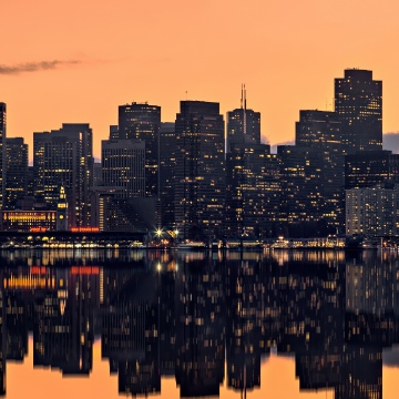 San Francisco, Golden hour, Cityscape, City Skyline, Sunset, Urban, Skyscrapers, Metropolitan, Reflections, 5K, Orange sky, High rise building