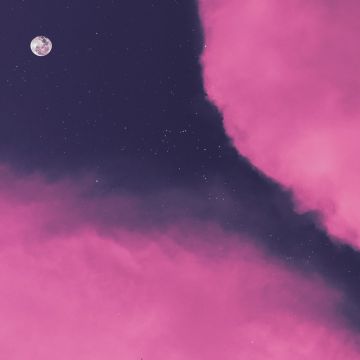 Pink clouds, Moon, Sky view, Purple background, Stars, Lunar, Evening, Aesthetic, Girly backgrounds