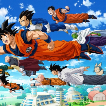 Dragon Ball Super, Classic, Flying together, Character poster, 5K, Goku, Vegeta, Gohan, Piccolo, Trunks