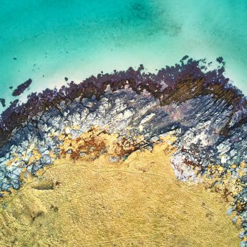 Ytresand beach, Aerial view, Coastline, Rocks, Seashore, Ocean blue, Island