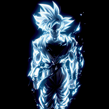 Goku Ultra Instinct, Neon art, AMOLED, Black background, 5K, Neon glow, Super Saiyan Goku