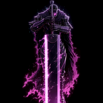 Guts, Neon, Iconic, Berserker Armor, 5K, Black background, AMOLED, Neon art