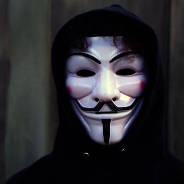 Man in Mask, Anonymous, White masks, Black Hoodie, Guy Fawkes mask, 5K