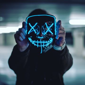 Neon Mask, Blue Lights, Portrait, Anonymous, Face Mask